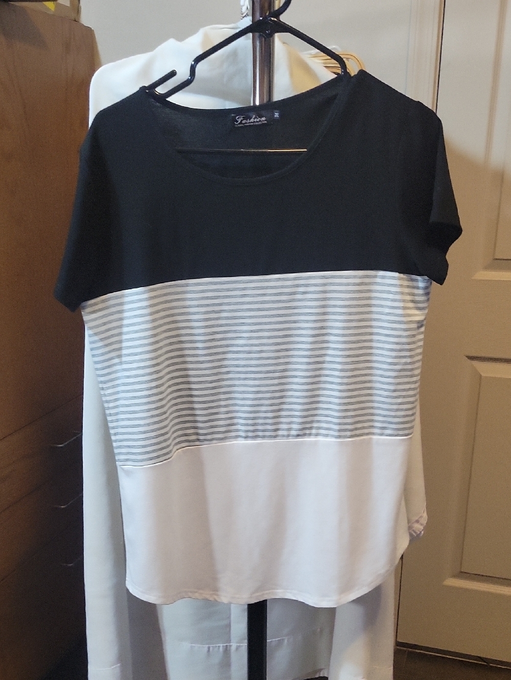 Colorblock Black & White Striped Top